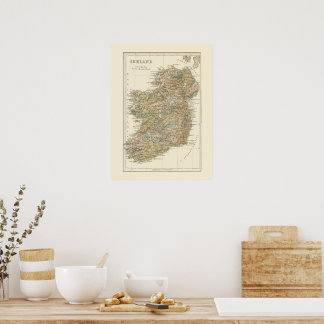 Carte vintage de Irlande 1862 Poster