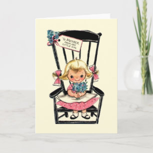 Carte vintage de la fête des mères de la petite fi