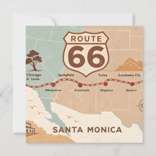 Carte vintage de la route 66 avec des villes histo