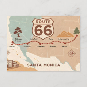 Carte vintage de la route 66 avec des villes histo