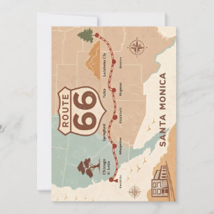 Carte vintage de la route 66 avec des villes histo