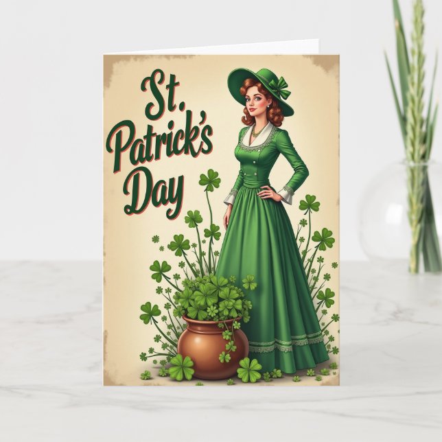 Carte vintage de la Saint-Patrick en émeraude (Devant)