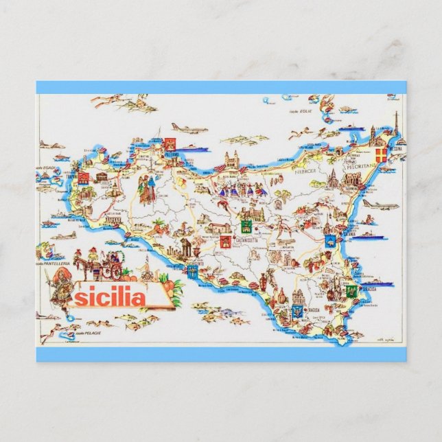 Carte vintage de la Sicile - Carte postale (Devant)