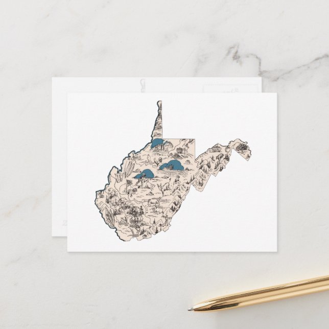 Carte Vintage de la Virginie-Occidentale Antique (Devant/Arrière en situation)