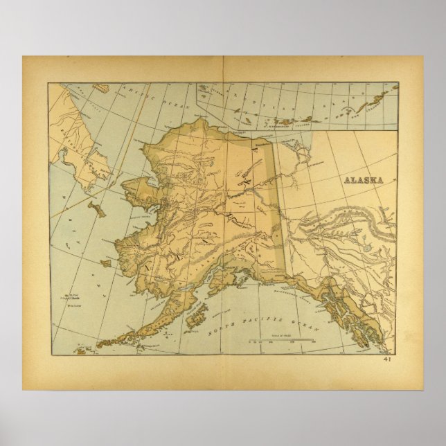 Carte vintage de l'Alaska (1894) Poster (Devant)