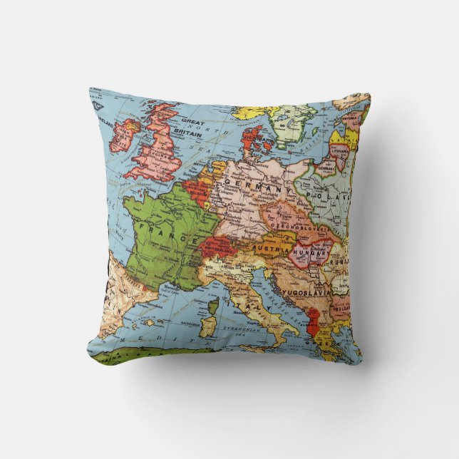 Carte vintage de l'Europe Coussin (Recto)