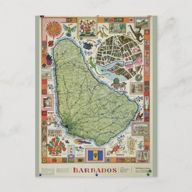 Carte vintage de l'île de la Barbade (Devant)