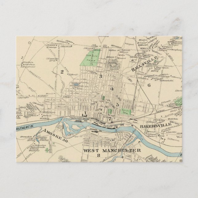 Carte vintage de Manchester NH (1892) (Devant)