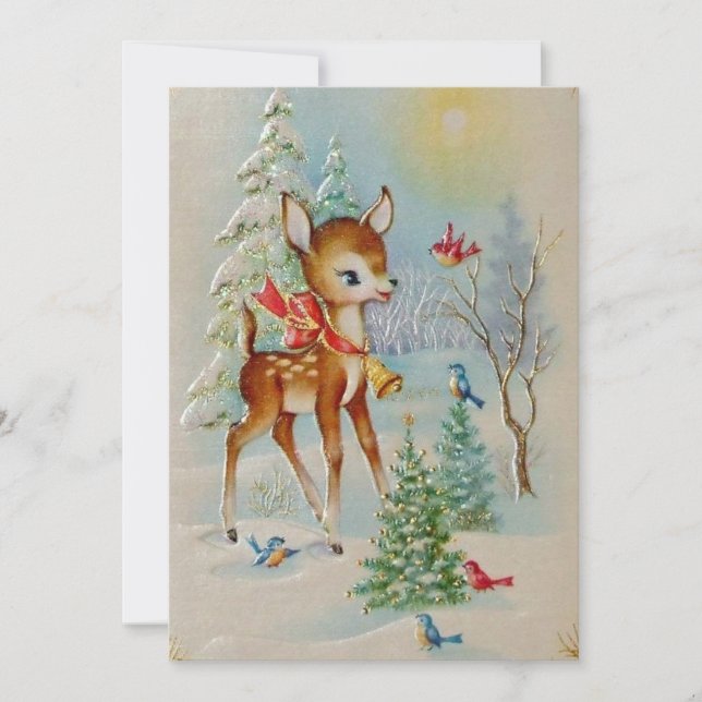 Carte vintage de Noël aux Cerfs de Noël (Devant)