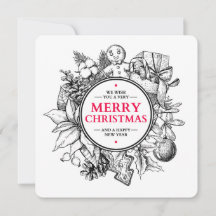 Carte vintage de Noël. Couronne de Noël dessinée à