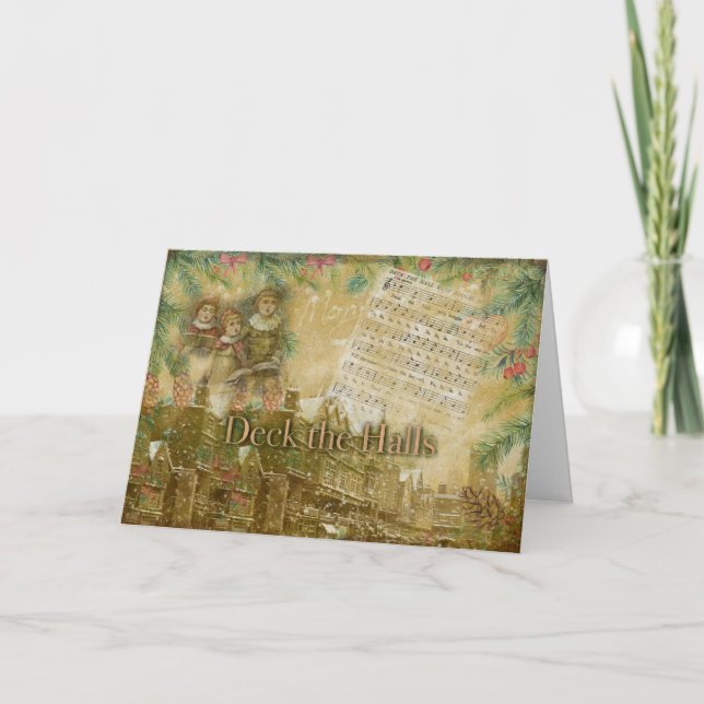 Carte Vintage de Noël "Deck the Halls" (Devant)