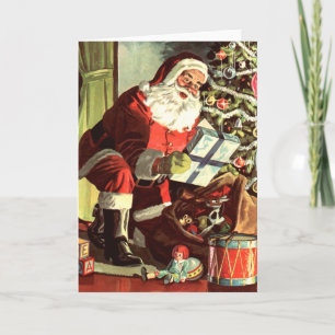Carte vintage de Noël et cadeau de Noël Père Noël