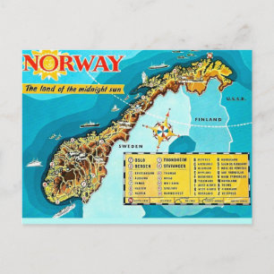 Carte vintage de Norvège sur carte postale