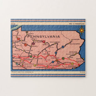 Carte vintage de Pennsylvanie Puzzle 11x14