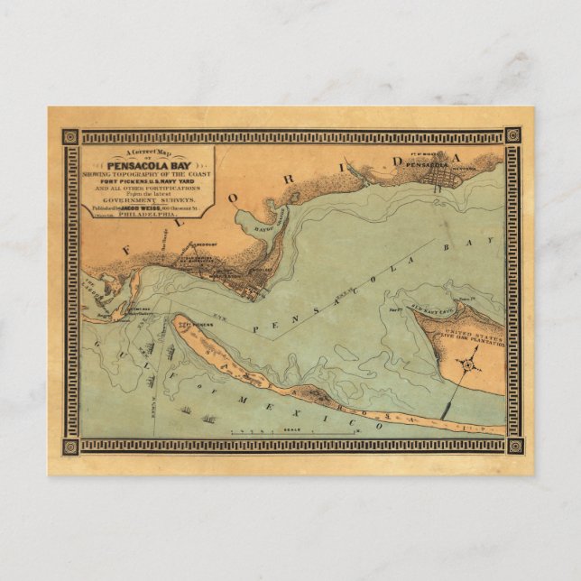 Carte vintage de Pensacola, baie de Floride (Devant)