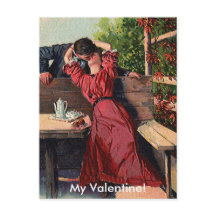Carte vintage de Saint-Valentin couple s'embrassan