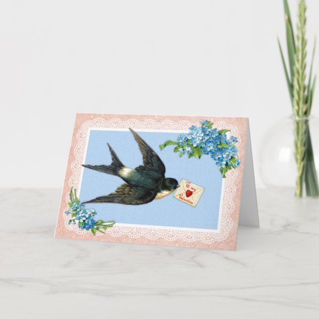 Carte vintage de Saint-Valentin d'oiseau bleu (Devant)