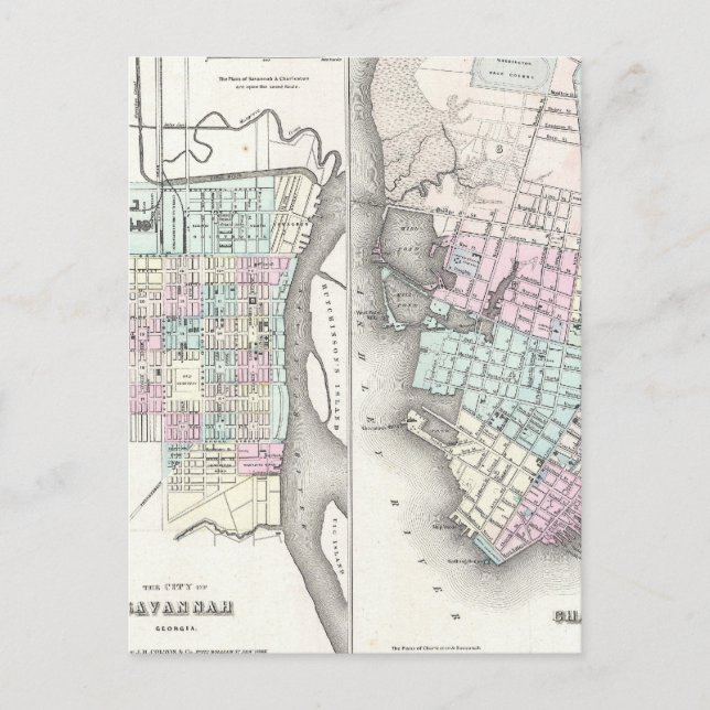 Carte vintage de Savannah et Charleston (1855) (Devant)