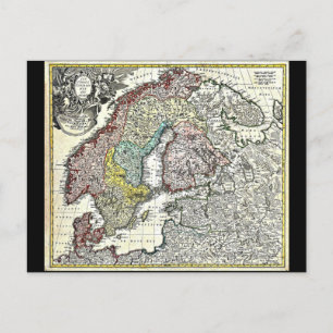 Carte vintage de Scandinavie, Norvège, Suède...