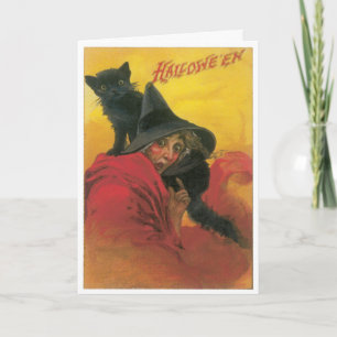 Carte vintage de sorcière et de chat noir