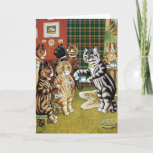 Carte vintage de thé de chat de Louis Wain