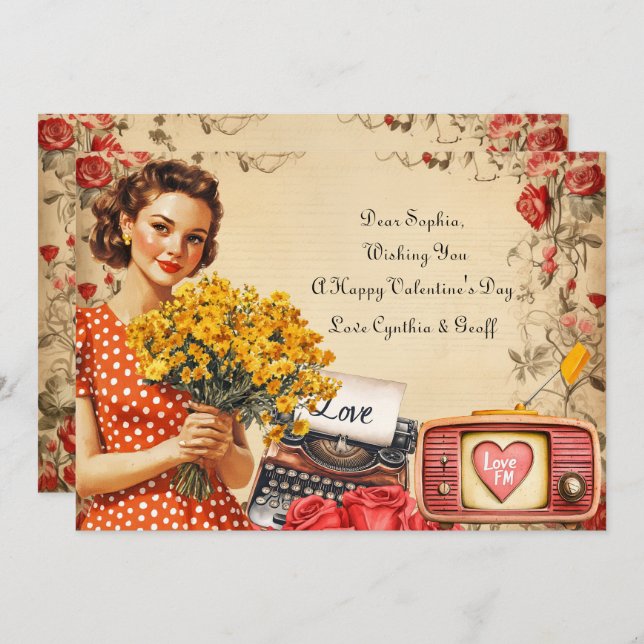 Carte vintage de vacances Lady Valentine Flat (Devant / Derrière)