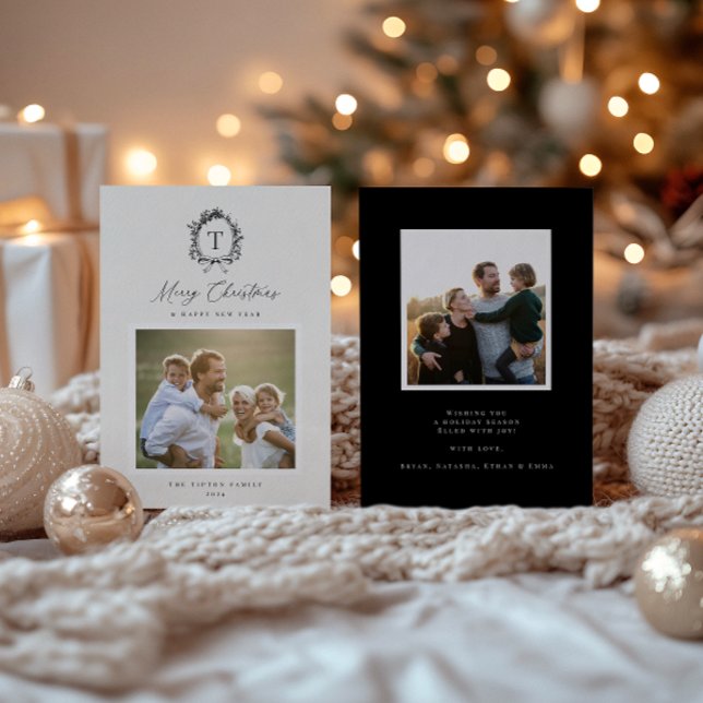 Carte vintage de vacances photo Monogramme Botaniq (Créateur téléchargé)