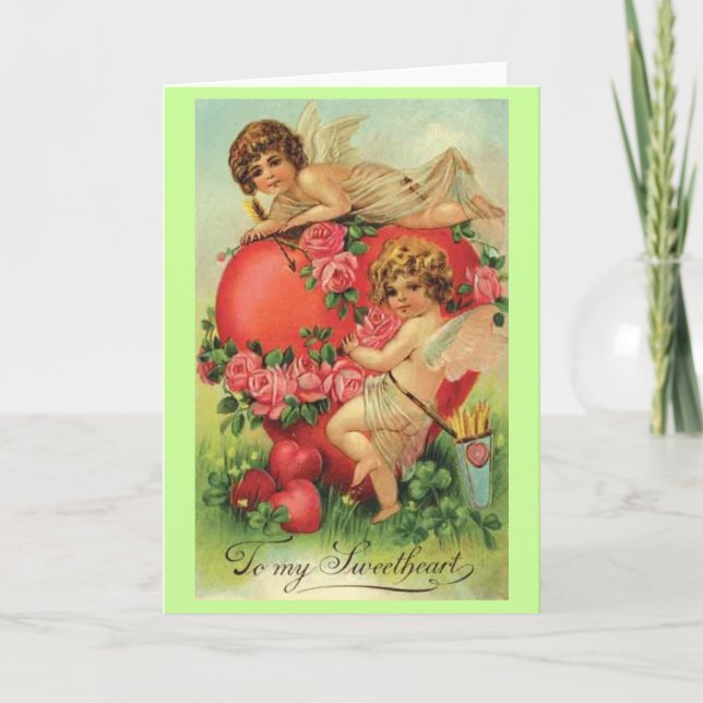 Carte vintage de Valentine avec des cupidons (Devant)