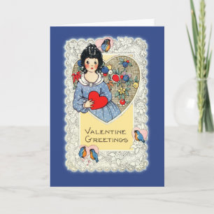Carte vintage de Valentine avec des oiseaux bleus