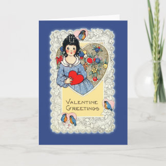 Carte vintage de Valentine avec des oiseaux bleus