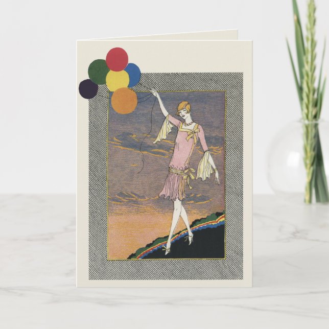 Carte Vintage deco flapper birthday party greeting card (Devant)