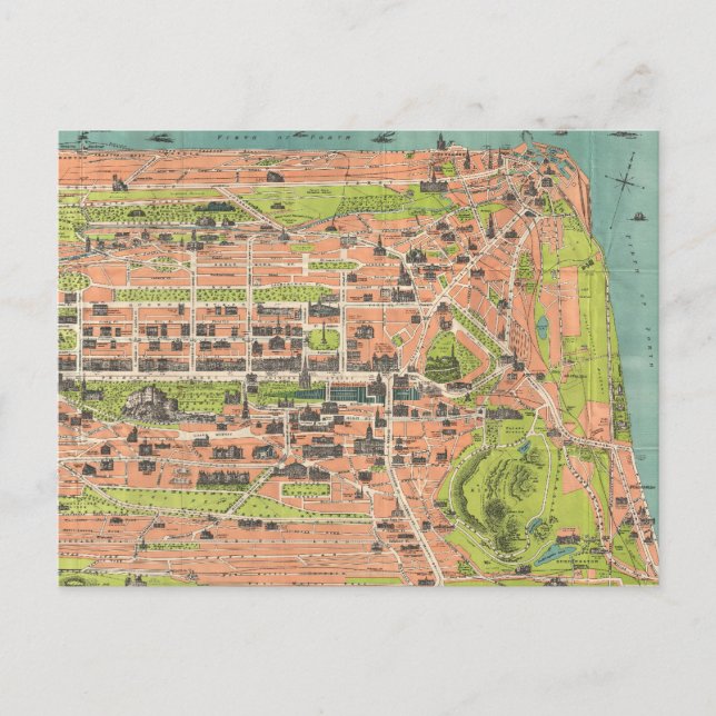 Carte vintage d'Edimbourg en Ecosse (1935) (Devant)