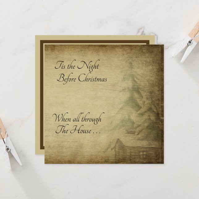 Carte Vintage déprimée Tis Nuit avant Noël (Devant/Arrière en situation)