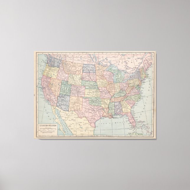 Carte vintage des Etats-Unis sur Toile (Recto)