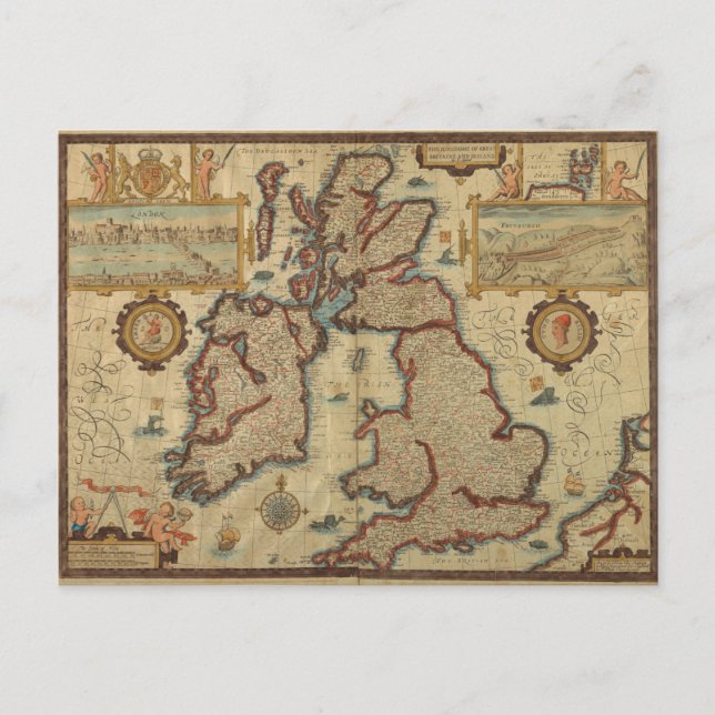Carte vintage des îles britanniques, 1552 - 1629 (Devant)