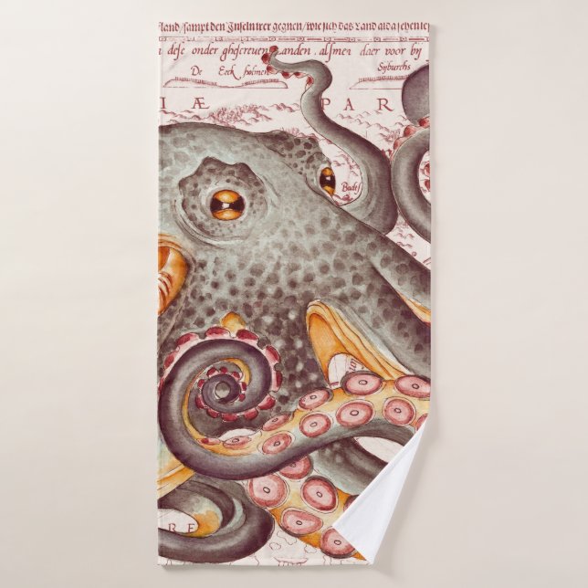 Carte Vintage des Tentacles de Tentacles de Tangér (Serviette de bain)