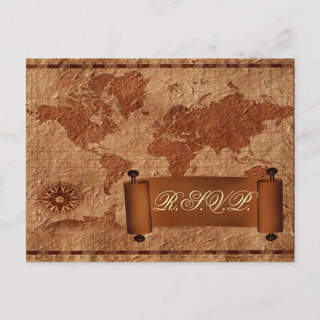 Carte vintage destination Mariage carte rsvp (Devant)