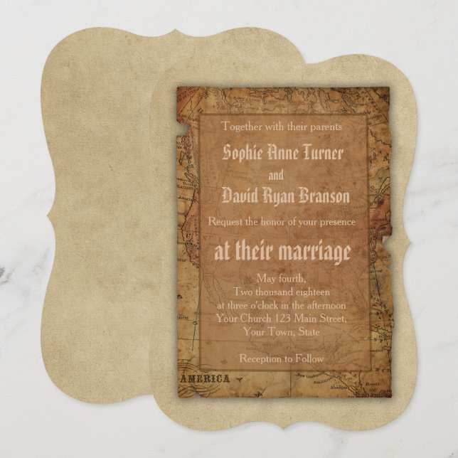 Carte vintage Destination Mariage Invitation (Devant / Derrière)