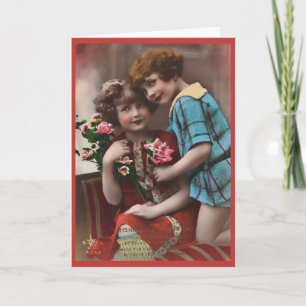 Carte Vintage Deux Petites Filles Amitié