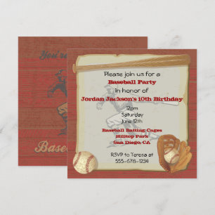 Carte vintage d'invitation à la fête de baseball
