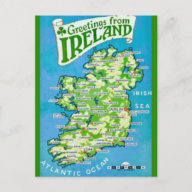 Carte vintage d'Irlande sur carte postale (Devant)