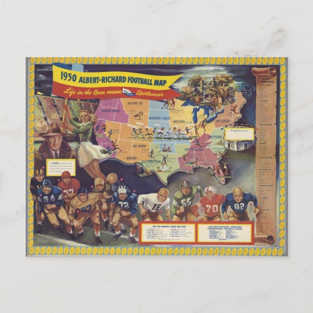 Carte vintage du football américain des années 195 (Devant)