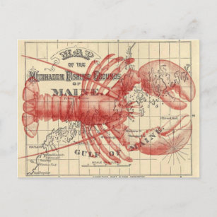 Carte vintage du Maine avec carte postale de homar