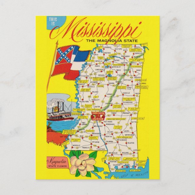 Carte Vintage du Mississippi Poscard (Devant)