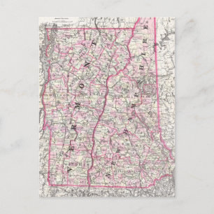 Carte vintage du New Hampshire et du Vermont (1861
