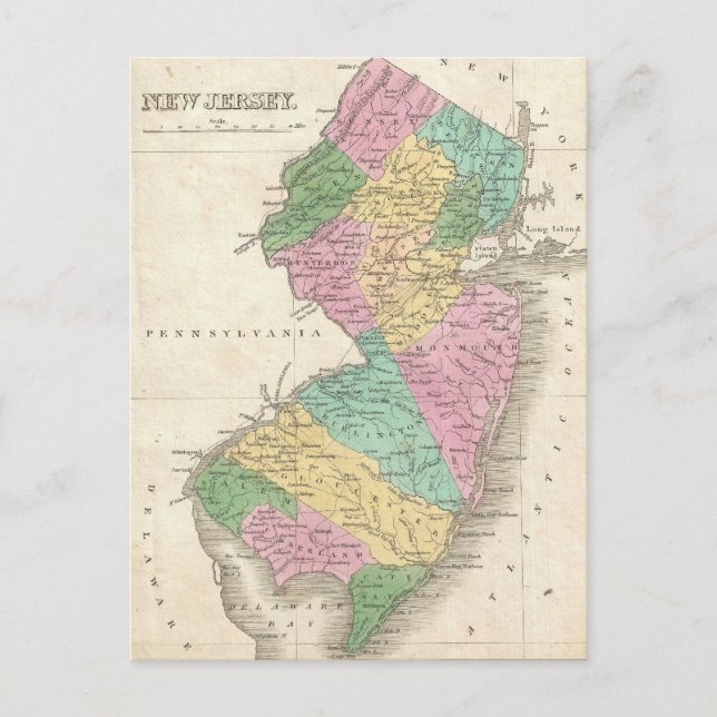 Carte vintage du New Jersey (1827) (Devant)