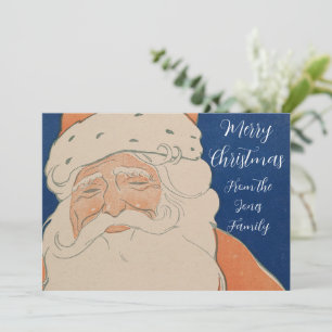 Carte vintage du Père Noël en rouge sur fond bleu