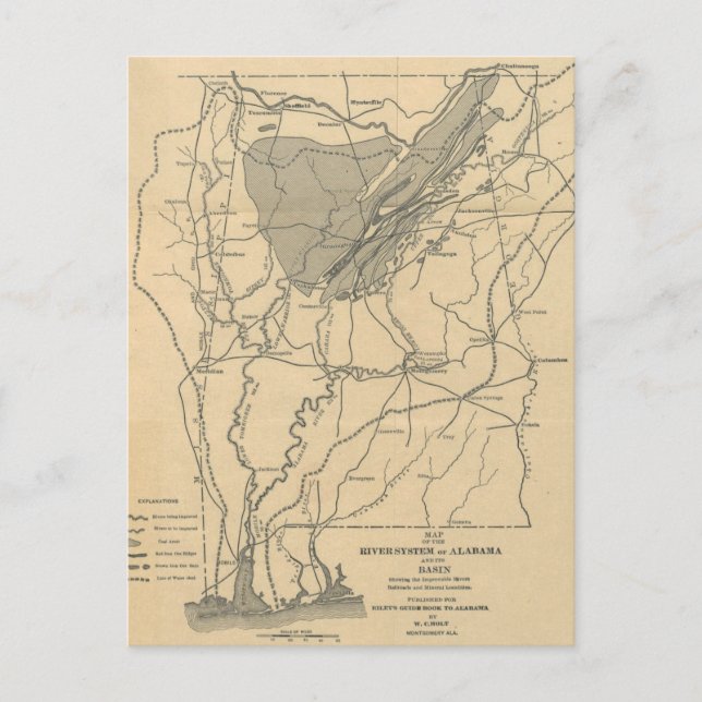 Carte vintage du réseau fluvial de l'Alabama (1887 (Devant)