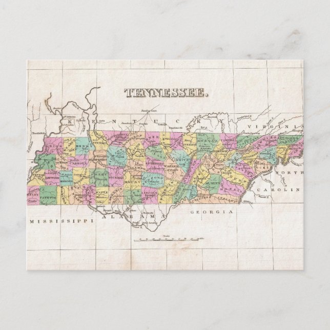 Carte vintage du Tennessee (1827) (Devant)