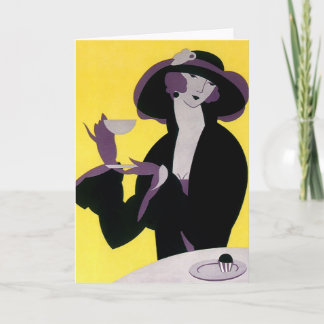 Carte Vintage Élégante Femme Boire Tea Party après-midi